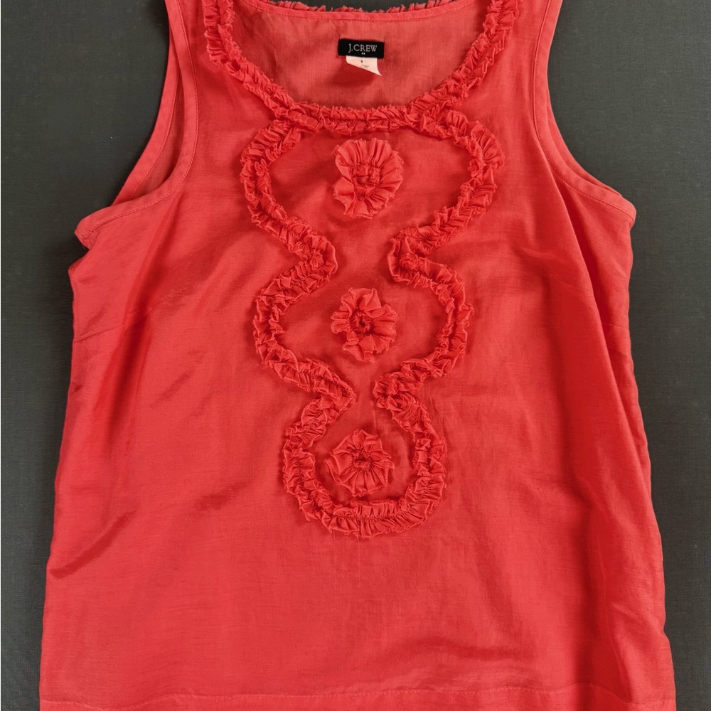 J. Crew Embroidered Tank Top Coral Size 6 EUC